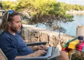 Digital nomad leveraging travel technology for seamless remote work.