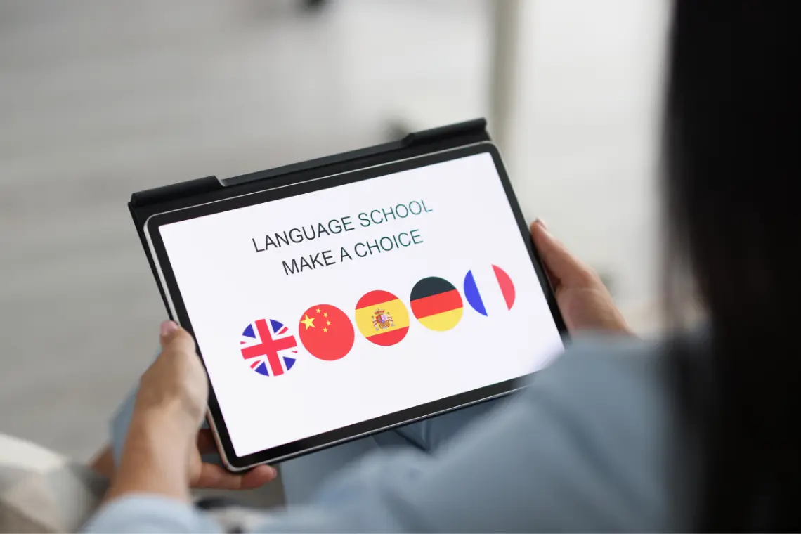 Using a language translation app on tablet